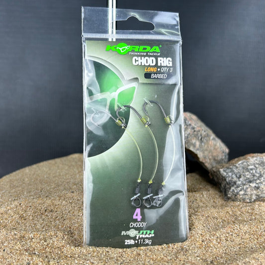 Korda: Ready Made Long Chod Rig, Choddy, #4, 25lbs, Mouth Trap, Qty3